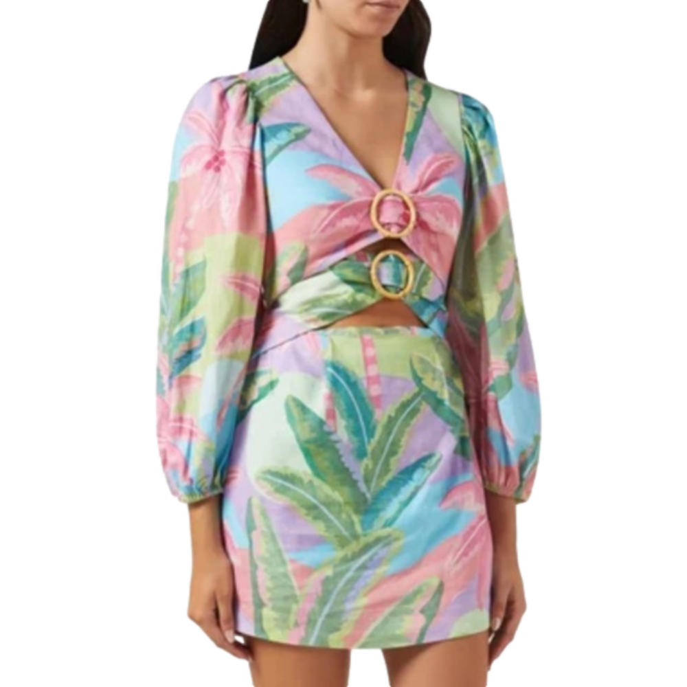 🆕 Farm Rio Beach Vibe Multicolor Linen Mini Dress Large